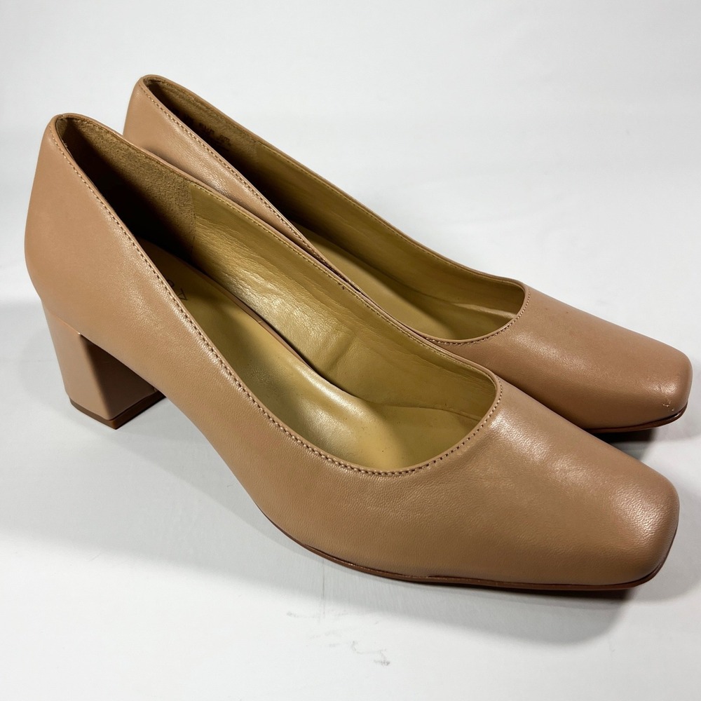 Naturalizer Karina English Tea Leather Square Toe Block Heel Pumps Size‎ 11 Work